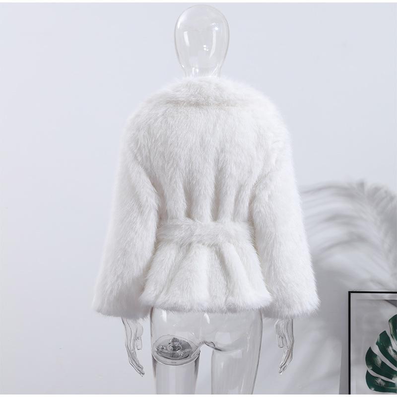 VAYLA Толстое Теплое Пальто из Искусственного Меха для Женщин с Поясом Отложной Воротник Меховые Парки Новая Зимняя Короткая Свободная Пушистая Верхняя Одежда