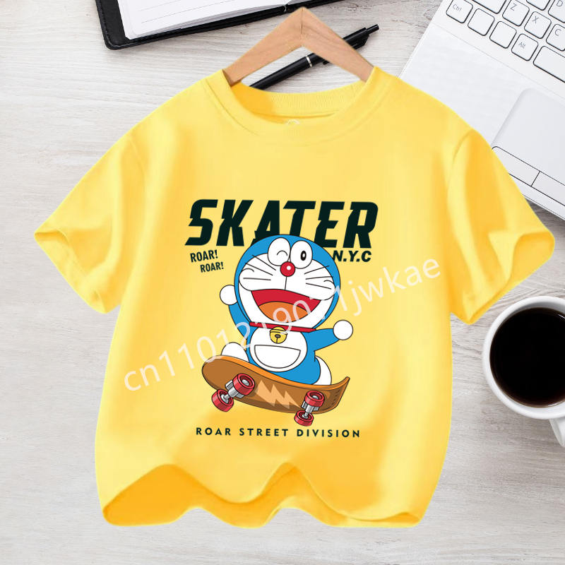 Kawaii Cotton Tops Boy Girl Summer Fashion Tees Kid Clothes Birthday Gift Doraemon Short Sleeves Children Cartoon Anime Tshirt