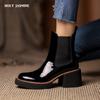Platform Chunky Heels Round Toe Ankle Boots Genuine Leather Vintage Winter Newest Round Toe Shoes Woman Basic Office Women Shoes
