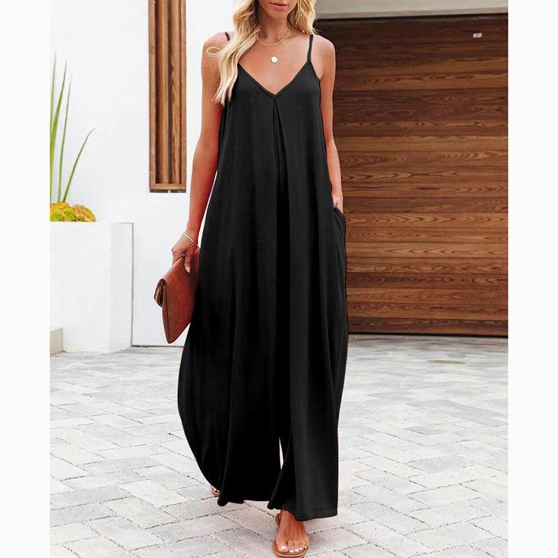 Casual Strapless Wide Leg Pants Dress Summer Solid Color Pocket Dress Women Comfort Sleeveless Plus Size Sexy Jumpsuit Dress 25050