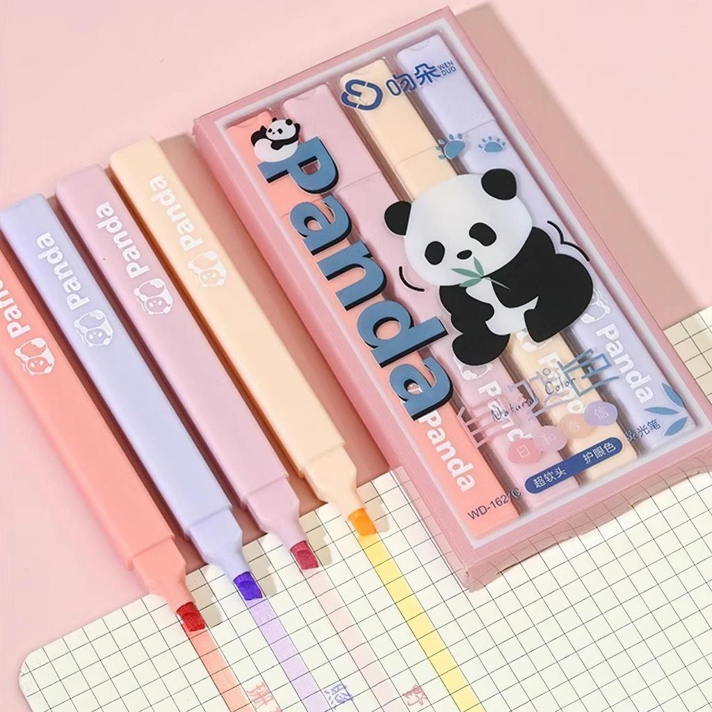 4 шт., набор ручек-хайлайтеров мягкого цвета с милой пандой, квадратный корпус, мягкий маркер для головы, лайнер для рисования, рисования, школы