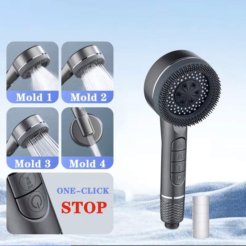 Душевая лейка с фильтром на 4 режима Ручная массажная душевая лейка С функцией остановки воды одним нажатием Усилитель для душа Аксессуары для ванной комнаты