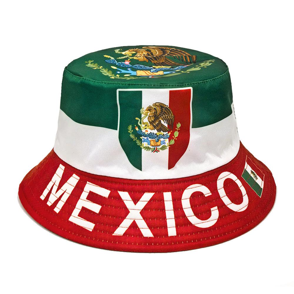 Mexican Flag Striped Fisherman Hat Unisex Outdoor Breathable Sun Hat Letter Print Fan Bucket Hat Four Seasons In-Stock