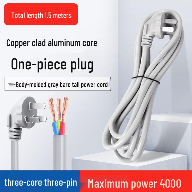 3-Core Pure Copper Power Cord with Plug: 10A/16A High-Power Extension with Bare End and Three-Pin Socket