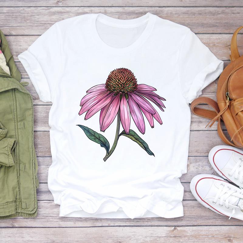 (Азиатский размер) Повседневные футболки с милым цветком в стиле 90-х, женская одежда, футболка с коротким рукавом, модные женские футболки с графическим принтом