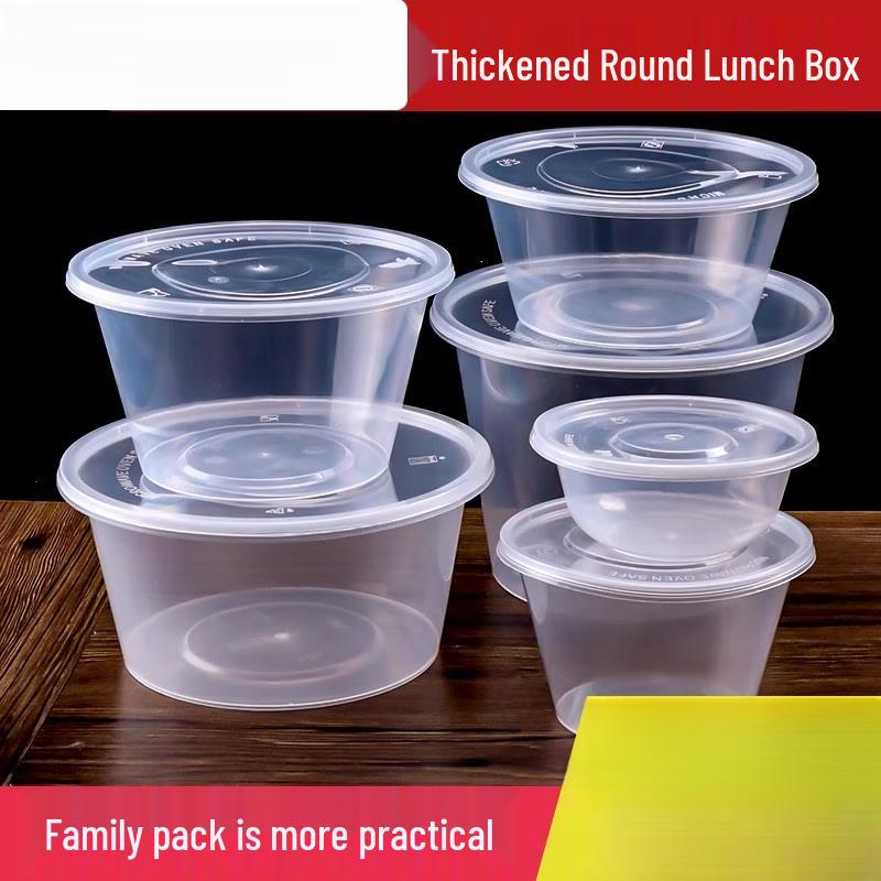 Disposable Round Plastic Food Containers with Lids (50 Sets)