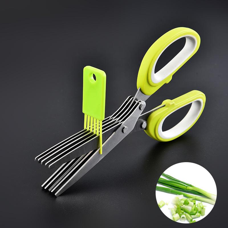 1PC 5 Layers Multi-functional Stainless Steel Kitchen Knives Shallot Sushi Shredded Scallion Cut Herb Spices Scissors
