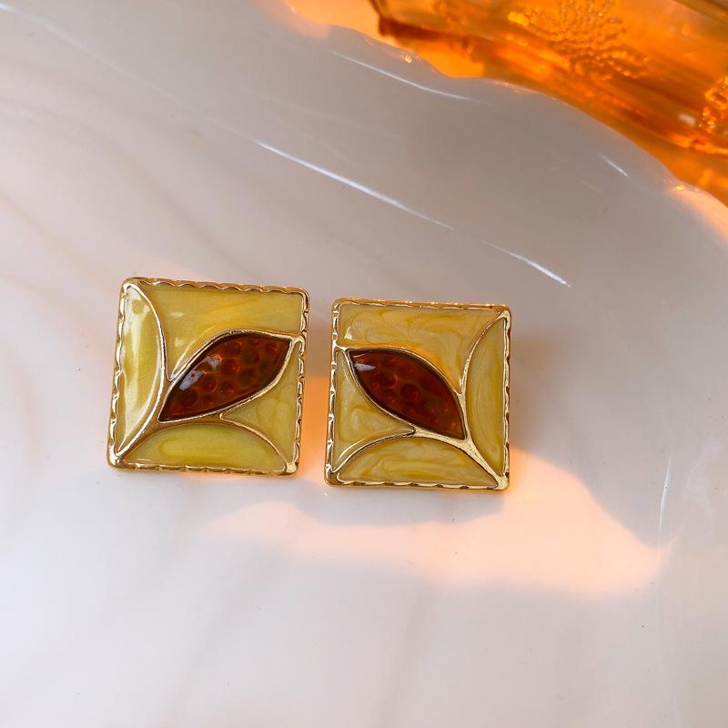 Серьги с квадратной капающей масляной подвеской и золотым гальваническим покрытием из серебра, атмосферные серьги в стиле ретро