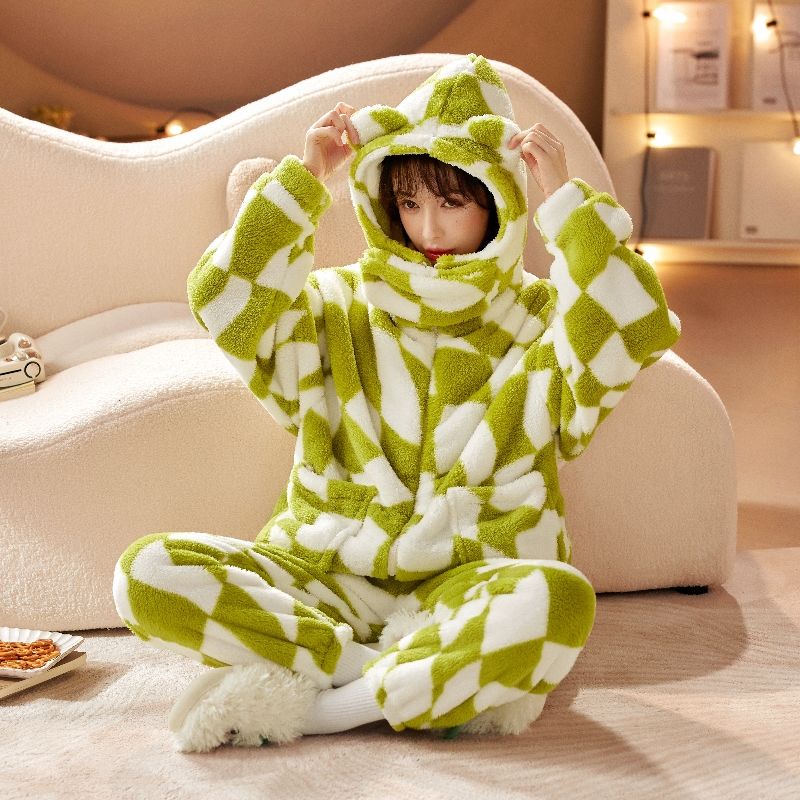 Пижама женская осень/зима фланелевая флисовая плотная ночная рубашка длинная милая коралловая флисовая домашняя одежда комплект можно носить на улице удобно