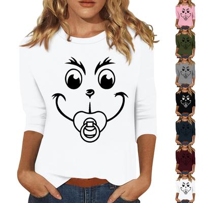 3/4 рукава топы для женщин футболка повседневные рождественские принты топы футболка круглый вырез пуловер блузка