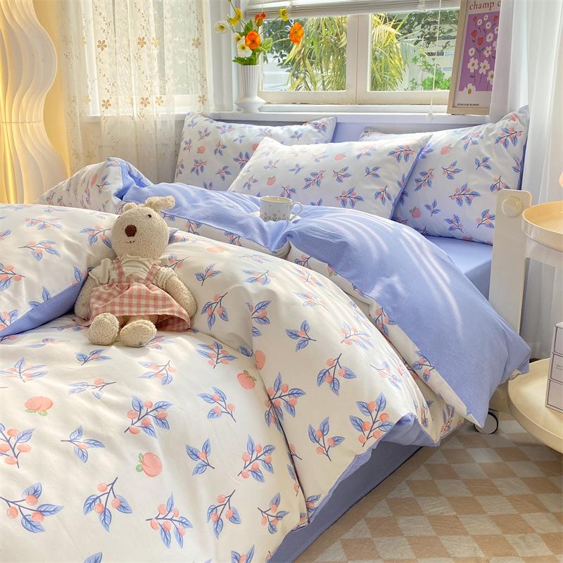 Комплект из четырех предметов из чистого хлопка, 60 штук, небольшой свежий комплект из трех предметов для спальни, осенне-зимний утолщенный пододеяльник, простыня