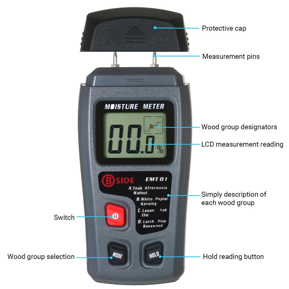 Wood Moisture Test Moisture Meter 4 Modes Portable Hygrometer Pin Type Timber Humidity Instrument