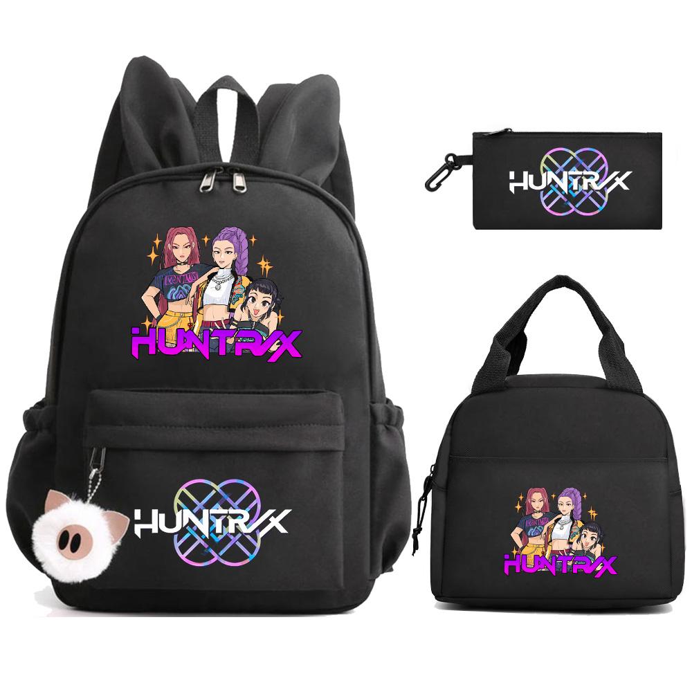 Cartoon K-Pop Demon Hunters Printed Backpack Lunch Bag Pencil Case for Children Student Schoolbag Girl Kid Gift Women Travel Bag