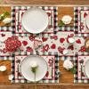 Buffalo Plaid Red Heart Valentine's Day Placemats Table Runner Seasonal Bow Tie Table Mats for Party Kitchen Dining Decoration