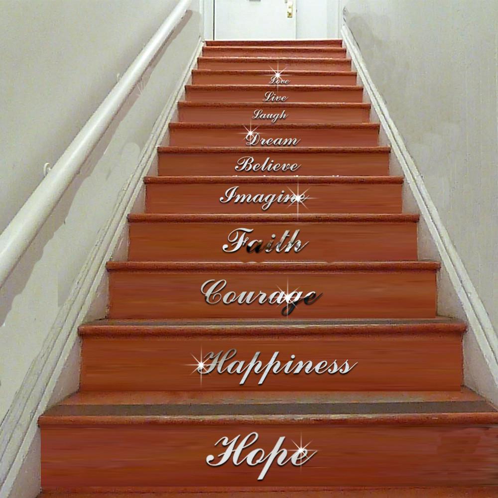 Acrylic Mirror Effect Quote Word Art Stair Decals Wall Sticker Home Decor