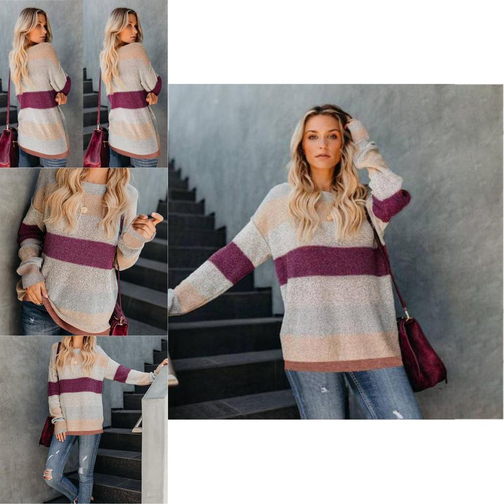 Women Winter Loose Striped Sweater Casual Stylish Pullover Perfect For Everyday Wear
