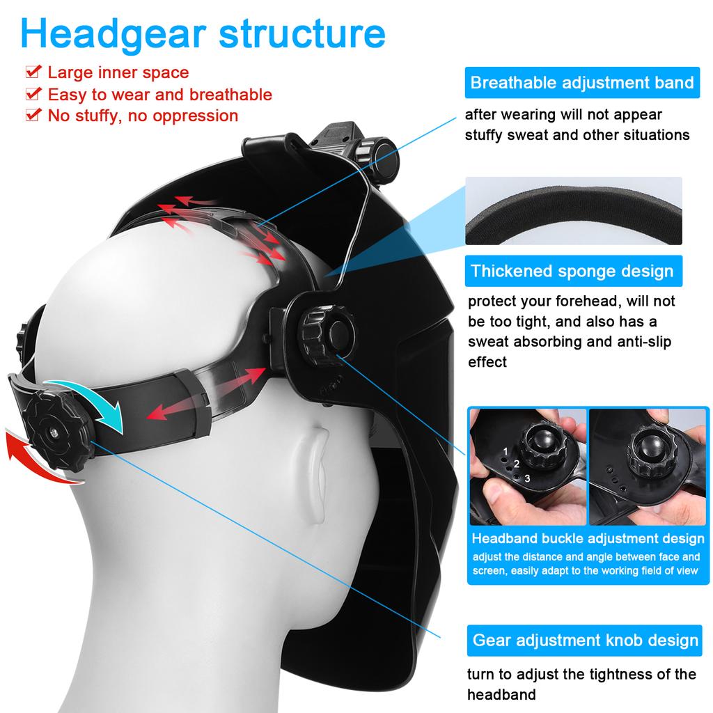 Geevorks Automatic Dimming Welding Facemask Large View True Color Auto Darkening Welding Facemask