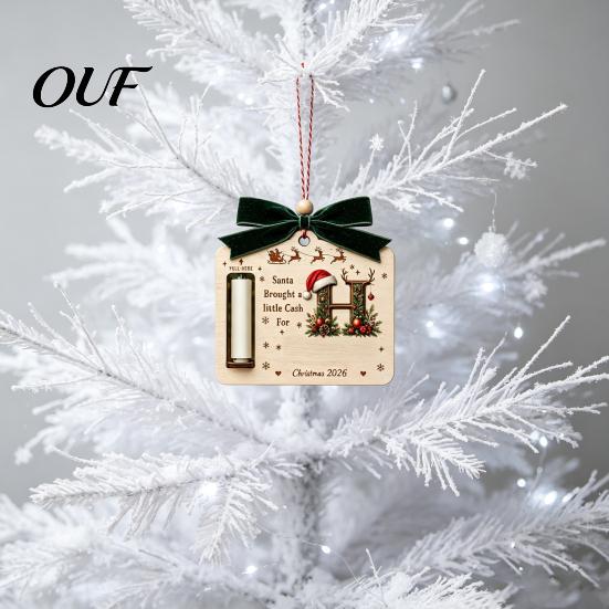 Holiday Money Gift Box for Students Personalized Letter Christmas Holder Cash, Wooden Alphabet Hanging Cash Creative Birthday Party Ornament