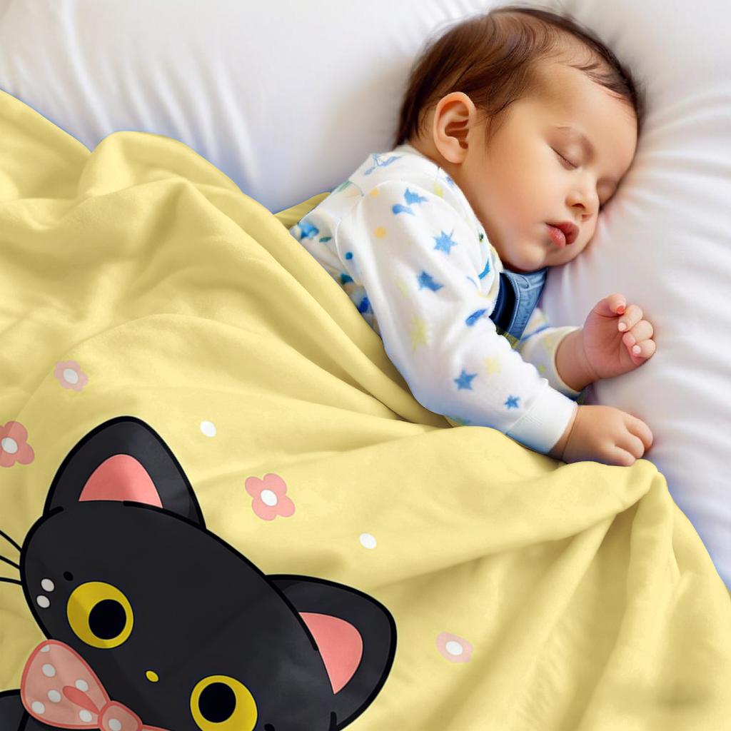 Черная кошка Бант Ультрамягкое флисовое одеяло из шерпы Пушистое теплое Хэллоуин Уютный плед для дивана кресла спальни Подарок Всесезонное
