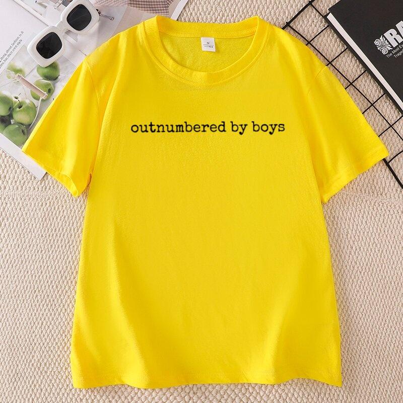Outnumbered By Boys Mama Tee Funny Mom of Boys T Shirt Casual Round Neck Printed Cotton Short Sleeve Tshirts Clothes