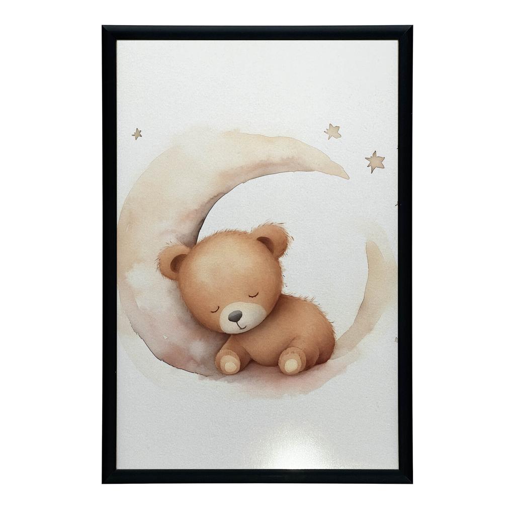 Miś Na Księżycowej Chmurce Miś Na Księżycowej Chmurce, 30X40 Cm, Rama Drewniana Ciemny Brąz, Papier Matowy 230 Gsm