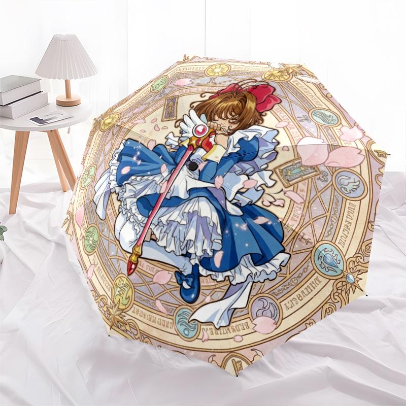 1 шт. Автоматический складной зонт с рисунком Cardcaptor Sakura, 8 спиц, портативный, складной, для путешествий, Рождественский, День рождения, Подарок