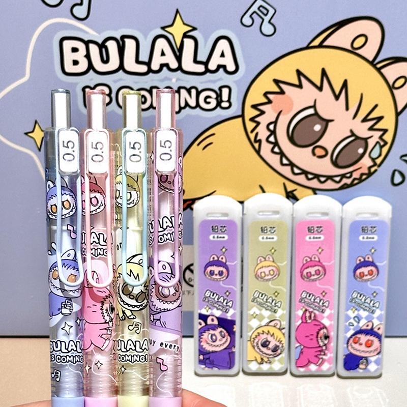 Мультфильм милый Лабубу автоматический карандаш набор стержней Kawaii студент нажатие механический карандаш студенческие канцелярские принадлежности детские подарки