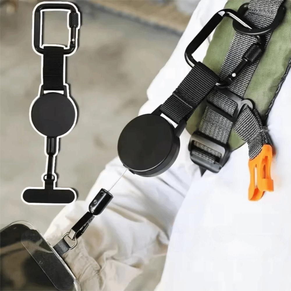 Black Carabiner Clip Plastic Wire Rope Holder Portable Retractable Key Reel Climbing Activity