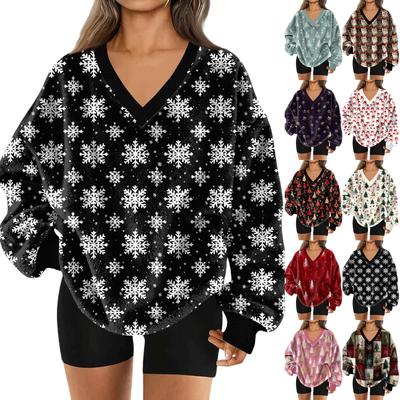 Женский свитшот с V-образным вырезом, плюшевый, однотонный, повседневный, модный, с длинным рукавом, с карманами, пуловер