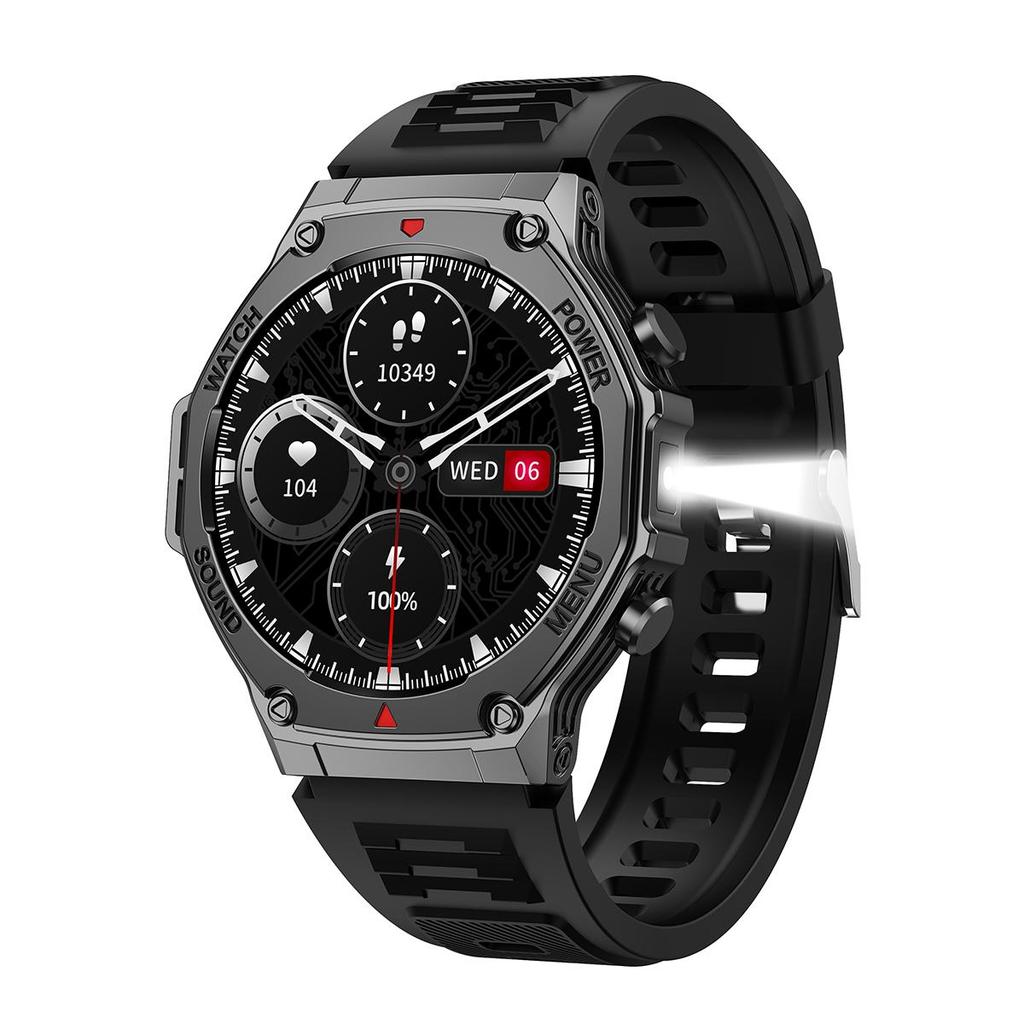 Военные QTLLBT SmartWatch 1,46-дюймовый HD светодиодный фонарик компас фитнес-трекер с функцией спортивные часы, пульсометр SPO2 совместимы с