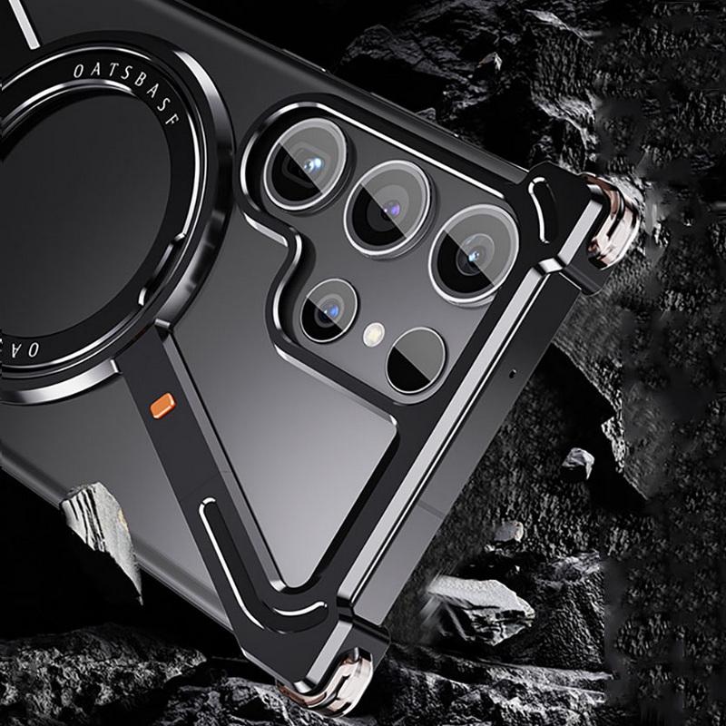 Магнитный чехол из алюминиевого сплава без оправы для Samsung S25 Ultra S24 Plus с вращающейся на 360 ° металлической подставкой для Magsafe Buffer Hard Cover