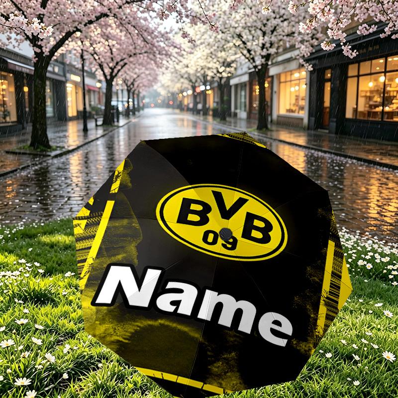 Custom Name Personalized Borussia Dortmund Print Umbrella, Auto Open Close, 8‑Rib Sturdy Frame, Commute Camping Hiking Use, Birthday Gift