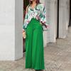 Elegant European & American Women's Printed Shirt & Wide-Leg Pants Set