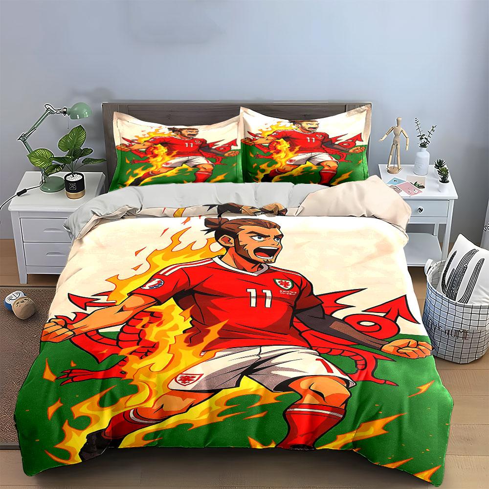 Soccer player, fire, dragon. Bedding sets Duvet cover sets Duvet covers Pillowcases(1 * Duvet Cover 2 * Pillowcases without duvet insert)