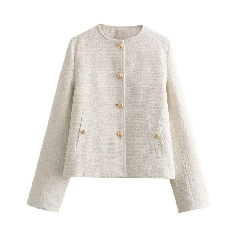 2026 Womens Street Fashion Textured Short Coat Solid Color Casual Outerwear