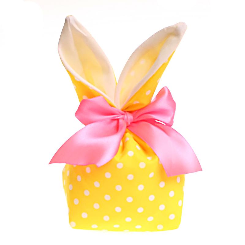 1Pc Candy Bag Easter Figure Originality Silk Ribbon Cartoon Rabbit Ear Floral Print Fabric