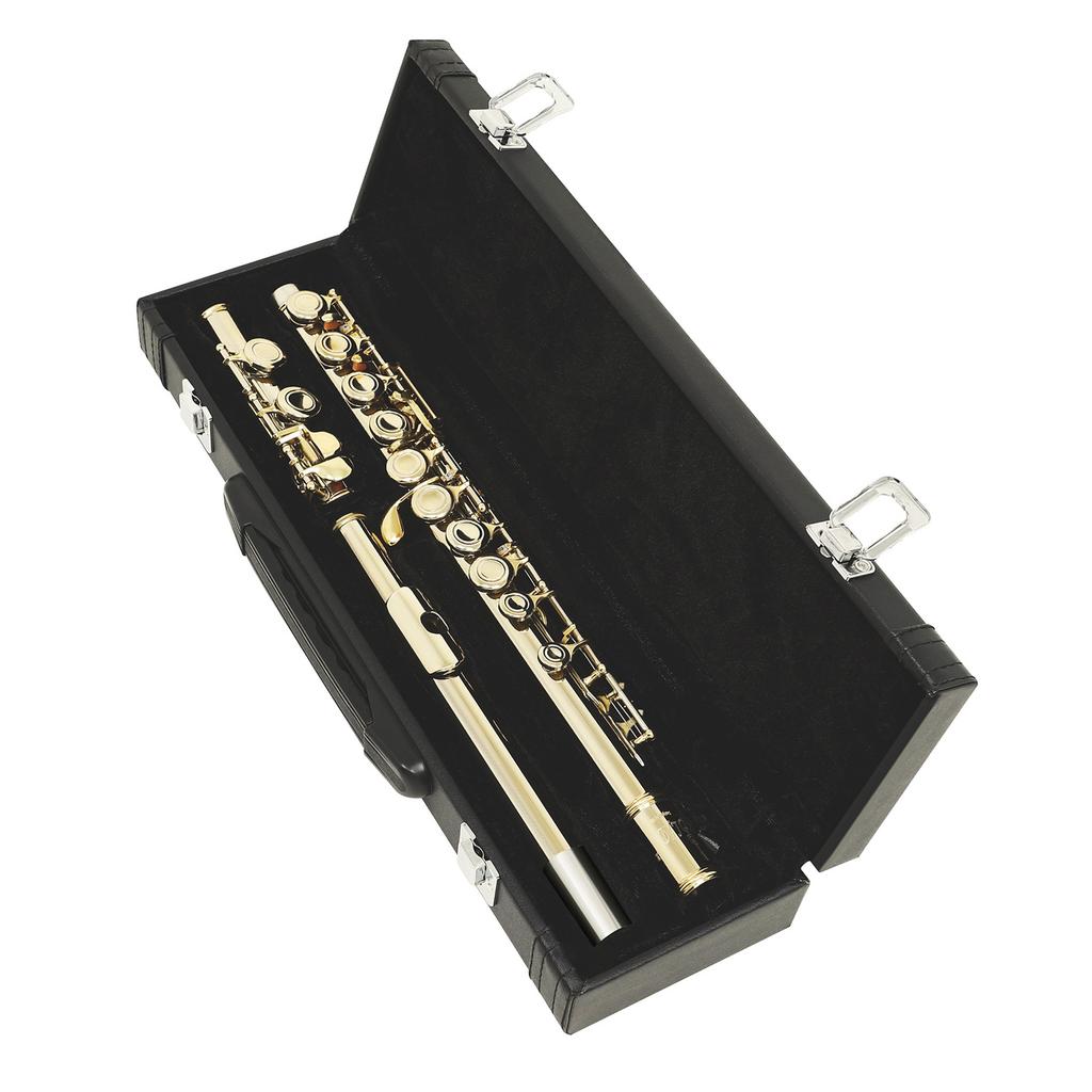 SLADE Western Concert Flute Cupronickel Nicke Plated 16 Holes C Key Woodwind Instrument with Cleaning Cloth Stick