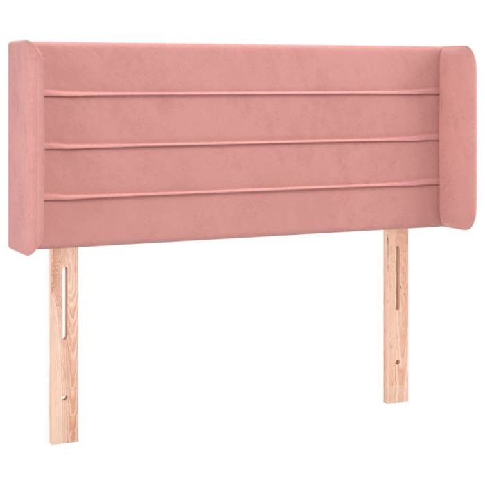 Tête de lit - Avec oreilles - Velours rose - Pieds en bois robustes - Hauteur réglable