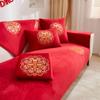 Festive Big Red Sofa Seat Cushion Universal In All Seasons Wedding Room Decoration Arrangement Cover Cloth Towel Wedding Non-Slip Cover