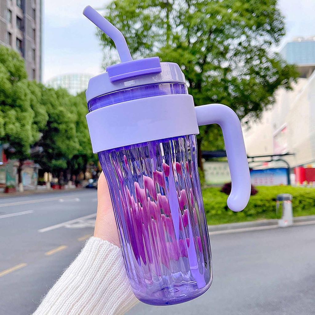 920ml Large Capacity Handheld Water Bottle Leakproof Sports Water Bottle with Straw for Sports Office Purple
