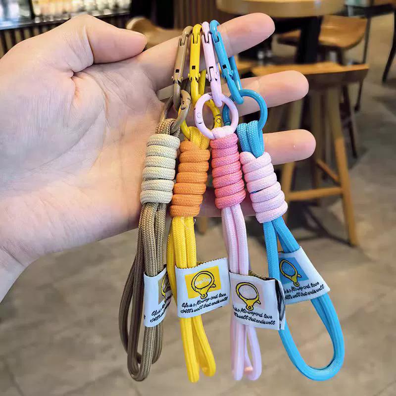 Creative Iridescent Braid Rope Keychain Carabiner Key Ring For Bag Pendant Accessorie Hanging Cord DIY Jewelry Making