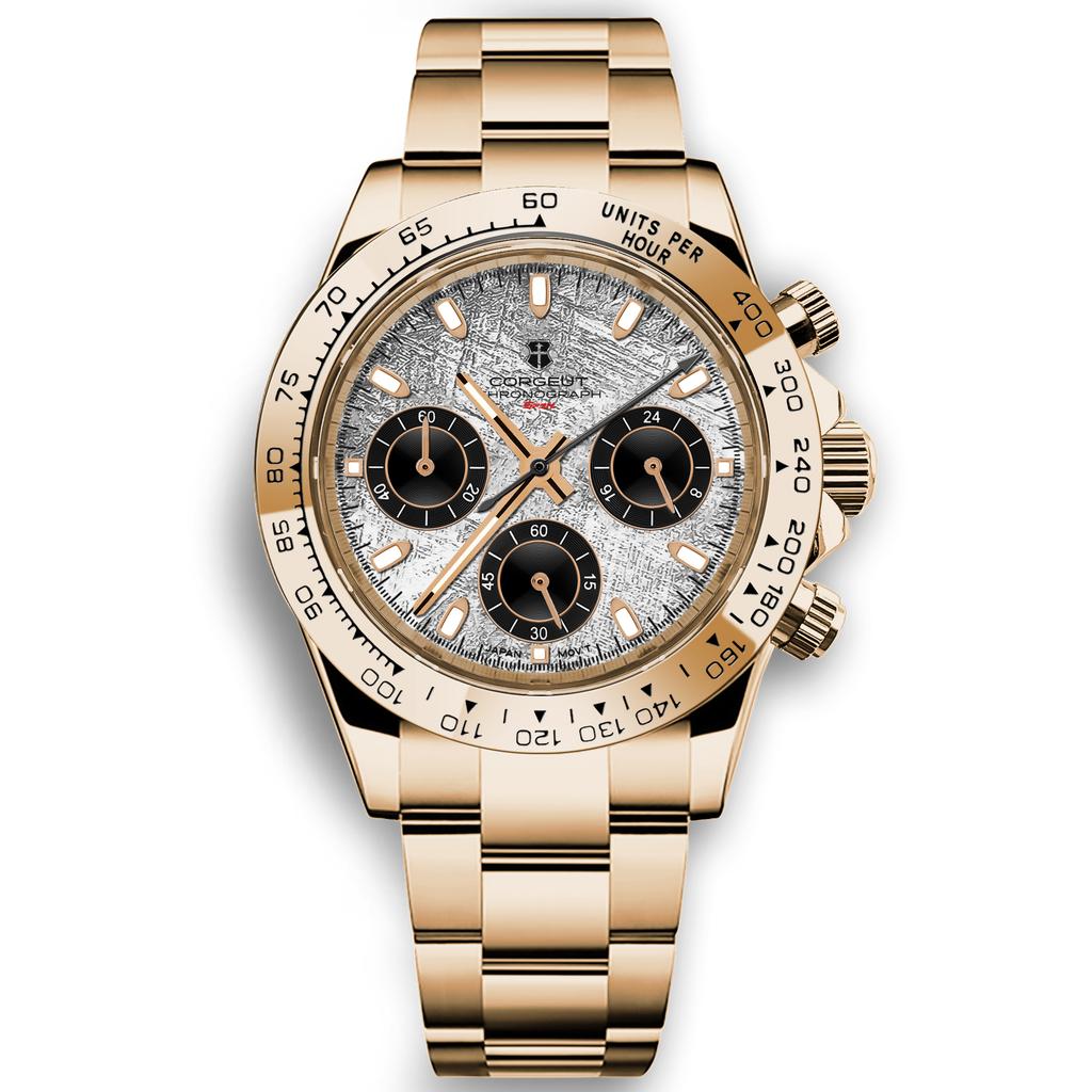 CORGEUT 39MM VK63 Watch Quartz Fashion Sapphire Trendy Stylish Sports Mens Steel Band Wrist Watches for Men Luxury Chronograph