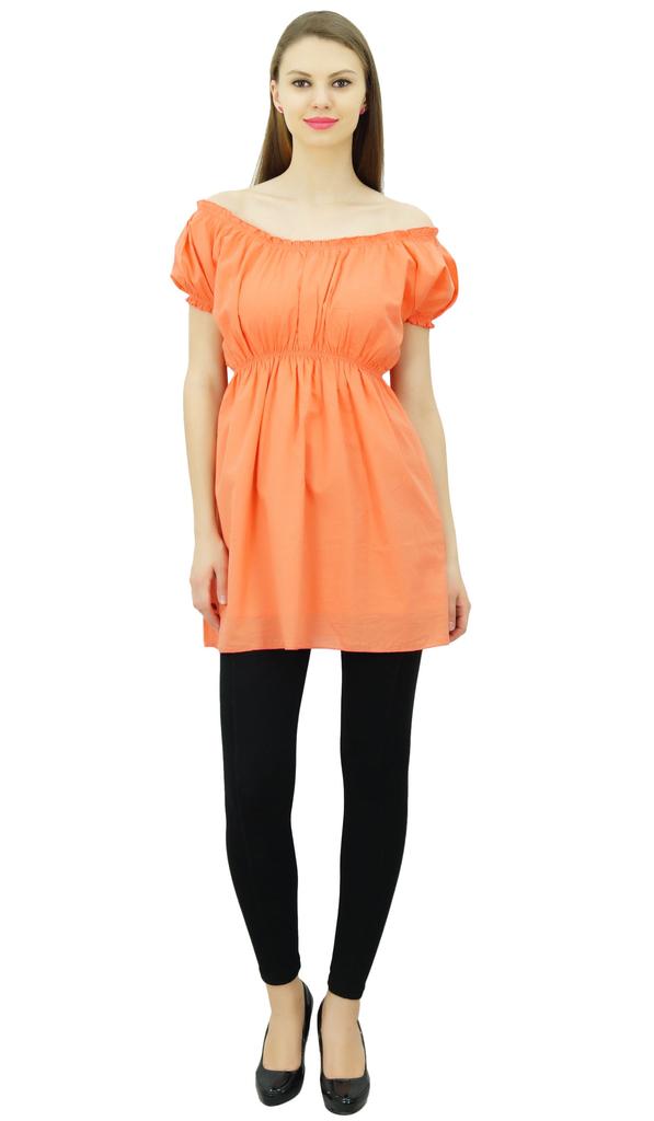 Bimba Женские топы с открытыми плечами и пышными рукавами, блузка с эластичной талией, хлопок