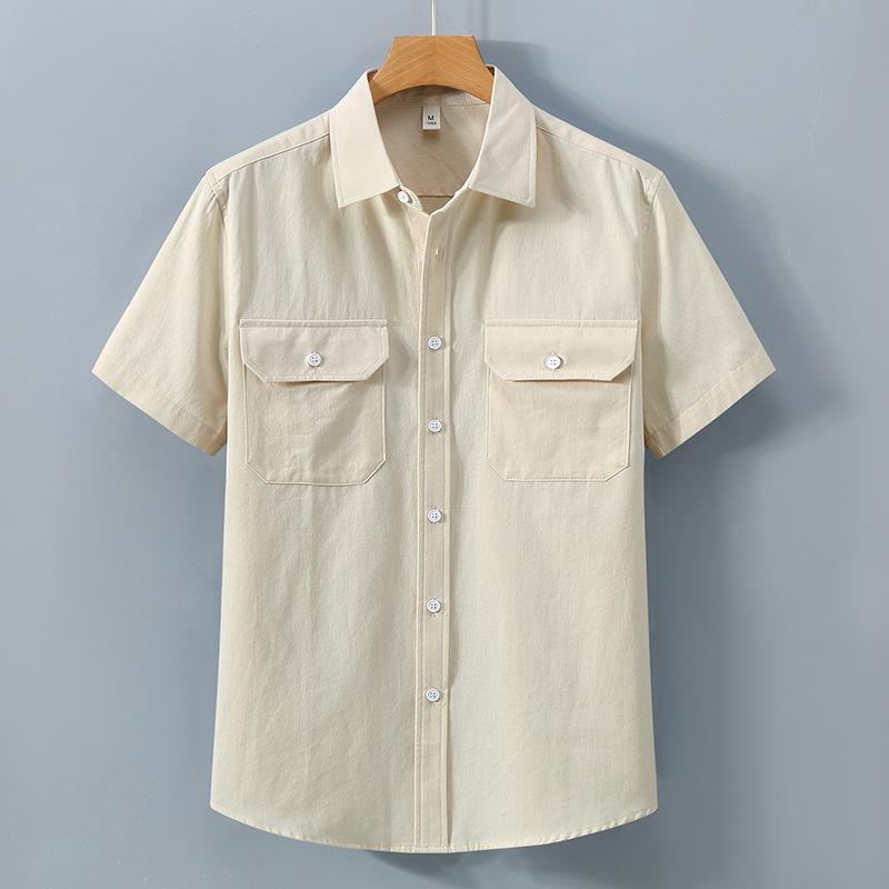 American Short Sleeve Shirt Men Summer Shirt Pure Cotton Casual Men Tops Youth Double Pockets Shirt New Fashion Men Clothing