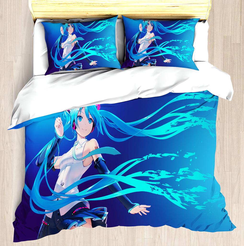 Kawaii Girls H-Hatsune Miku Cartoon Duvet Cover Comforter Bedding sets Soft Quilt Cover and Pillow Cases Single_Double_Queen_King