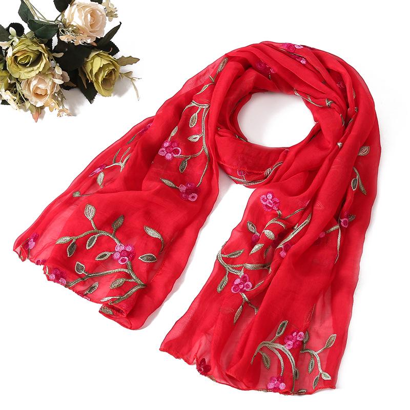 Spring And Summer New Flower Embroidery Ten Mile Peach Blossom Scarf Versatile Beach Towel Sunscreen Shawl Scarf For Women