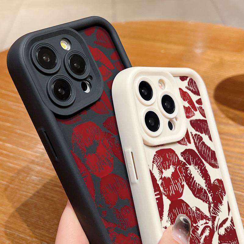 Модный мягкий чехол для телефона с принтом красных губ TPU для iPhone 16 Pro Max 15 Plus 14 Pro 13 12 11 XR XS 8 7, защита объектива, противоударный матовый бампер