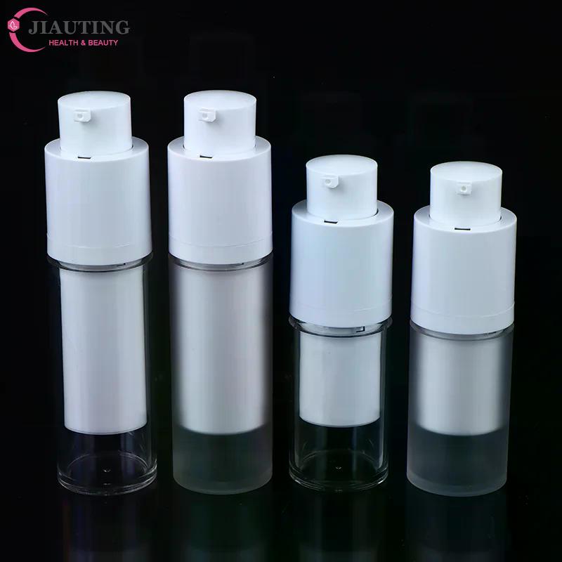 1PC 15/30/50ml Vacuum Pump Bottles Frosted Clear Round Lotion Foundation Jar Rotating Lifting Lid EmptyTravel Cosmetic Dispenser
