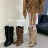 Корейская версия ретро квадратный носок толстый каблук высокие рыцарские сапоги женские 2025 осень и зима новые сапоги-чулки выглядят стройнящими, но сапоги до колена