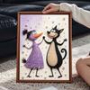 Блестящий набор для создания картины из жемчуга в рамке DIY с милым котенком и птичкой 3D-арт из бусин на холсте Готовый для демонстрации Декор для стены дома Подарочный набор для рукоделия
